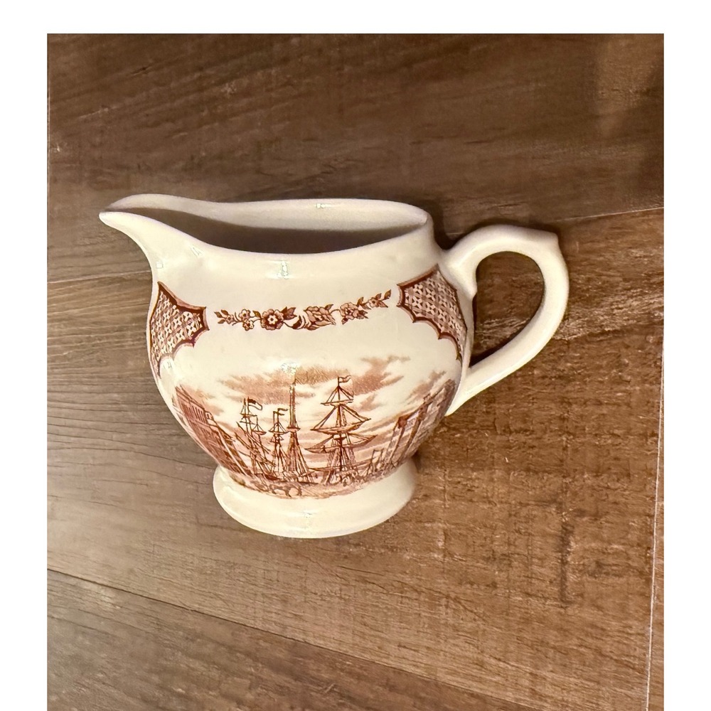 Alfred Meakin Fair Winds Creamer Brown Transferware USS Delaware New York
